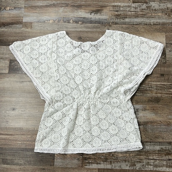 JM Collection Open Crochet Angel Sleeve Top Size M Cottage Boho Hippie Festival - Picture 8 of 13